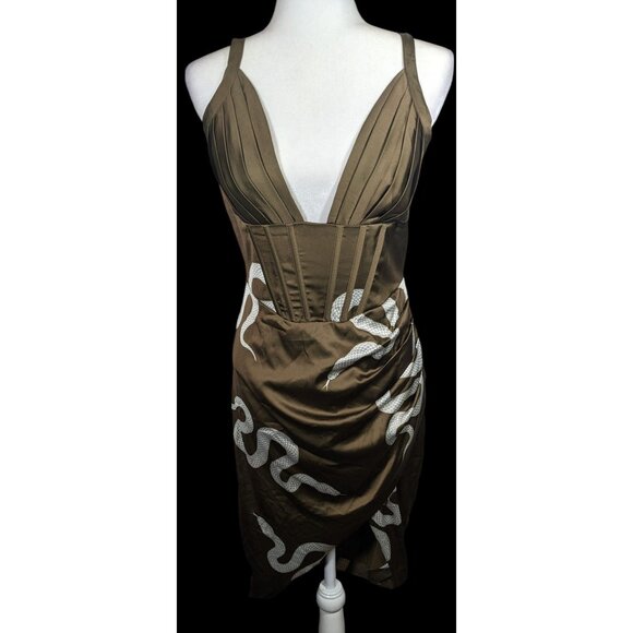 Averie Brown And White Snake Dress With Corset Bodice - Picture 1 of 9
